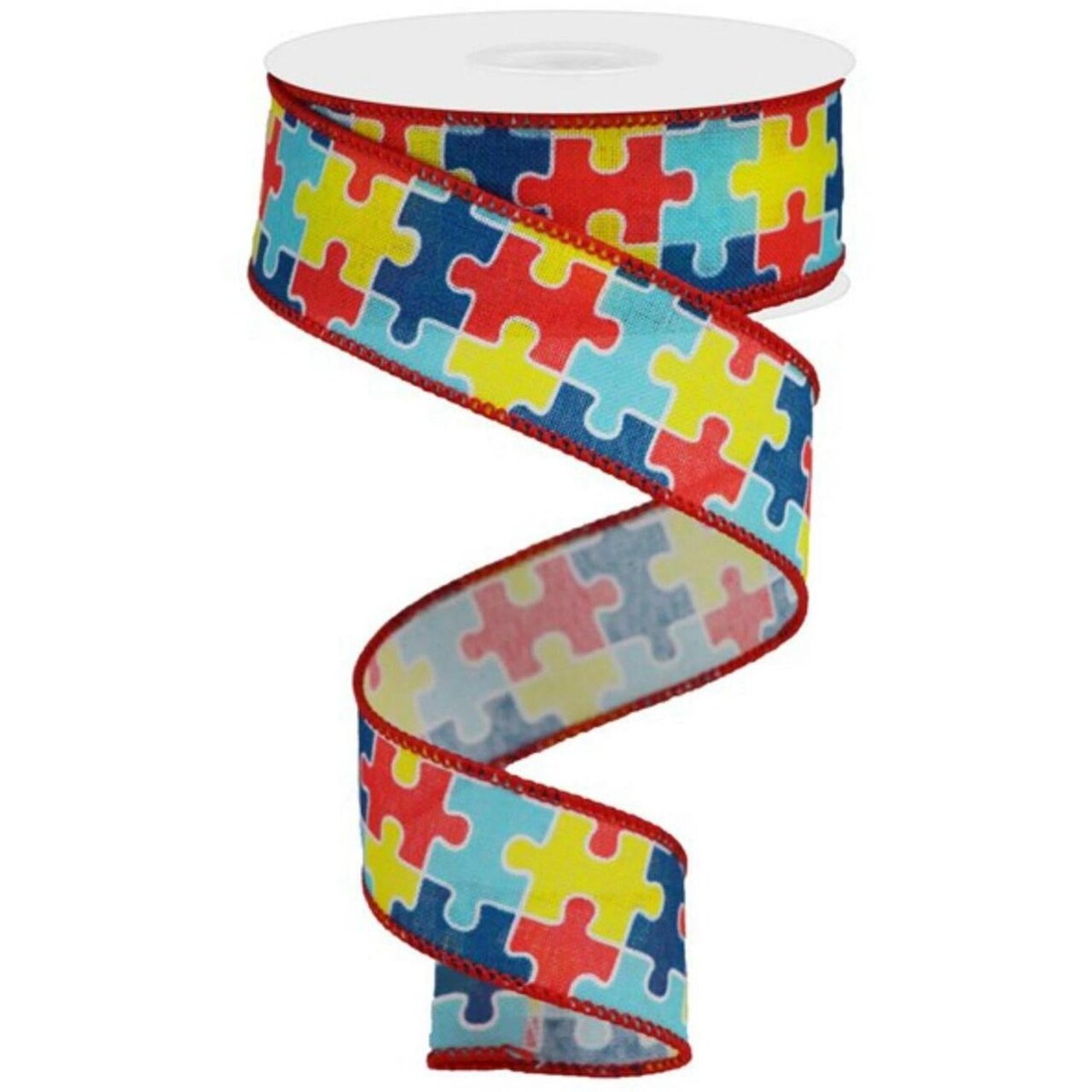 1.5" Puzzle Piece Ribbon on Royal: Autism Awareness (10 Yards)